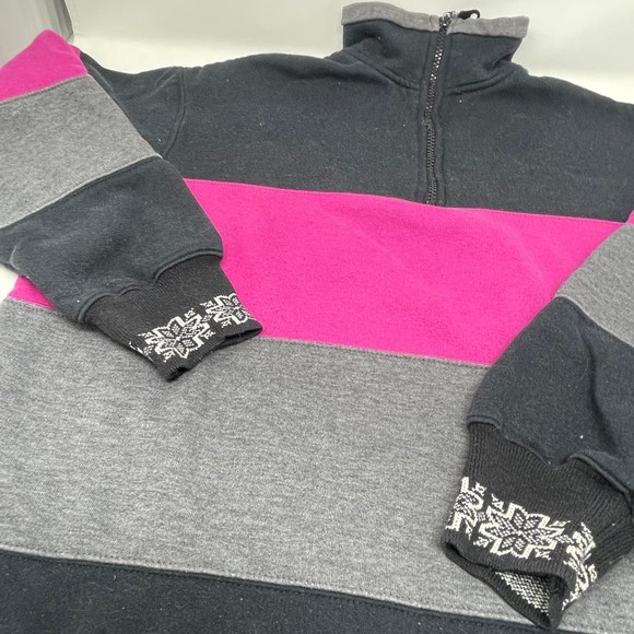 Vtg Pacer Petite Medium 1/4 zip Pullover Colorblock Snowflake Pink Black Gray - Picture 4 of 5